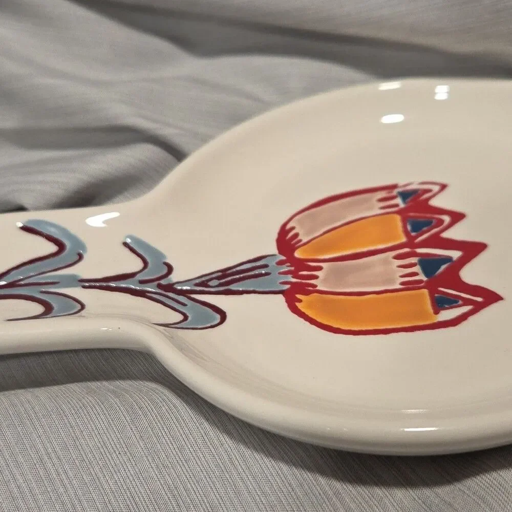 Threshold Ceramic 8.5" Spoon Rest Multicolored Floral Red Orange Cornflower Blue - Picture 5 of 8